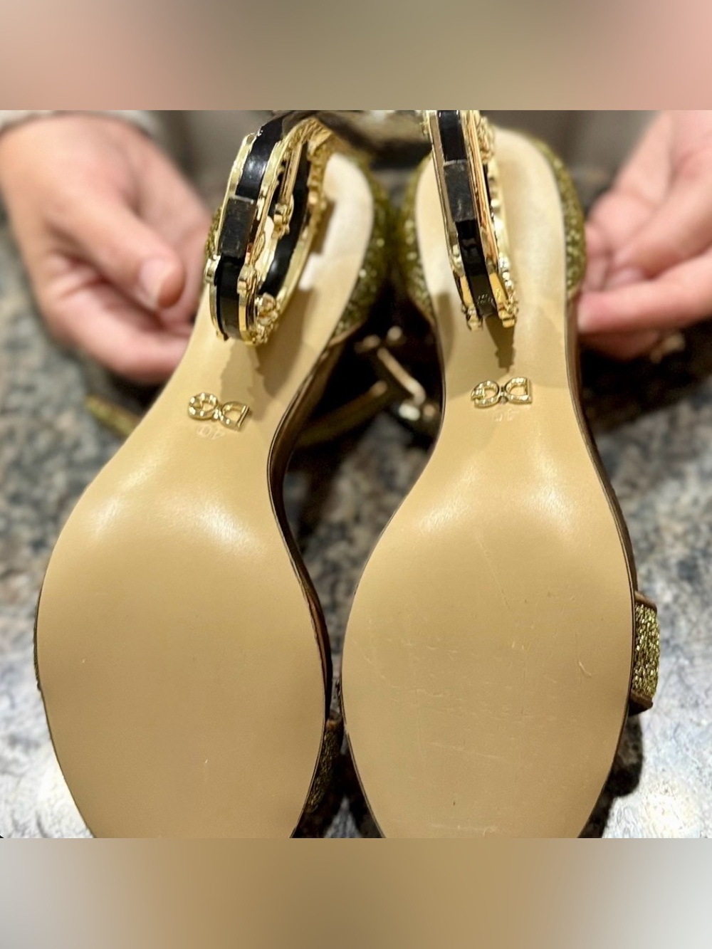 Dolce & Gabbana Bette Gold Lurex Sculptural Heel Sandals Size 40 Runway Luxury - Picture 7 of 7